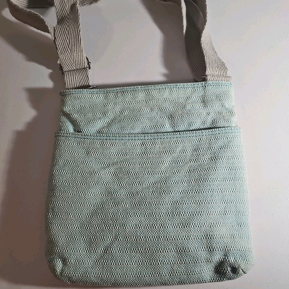 Thirty-One Crossbody Bag Medium Mint Green & Gray Monogram S VGUC 54" Strap - Picture 11 of 16